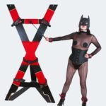 Red and Black Bondage Cross with Adjustable Restraints