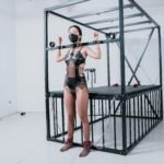 Black Adjustable BDSM Pleasure Bed with Restraint Features and Support Platform