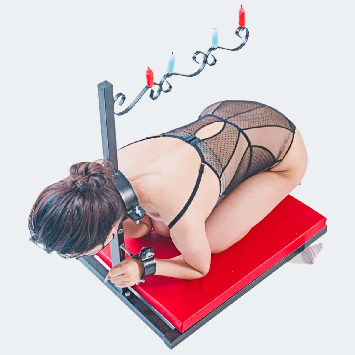 SF121_Main Red Restraint Submission Platform with Candle Holders - Image 1